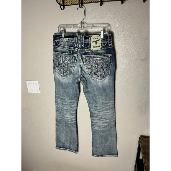 Rock Revival Jean Nash Men’s Size 32 Slim Boot Leg Blue Wash White Stitch - Picture 2 of 6